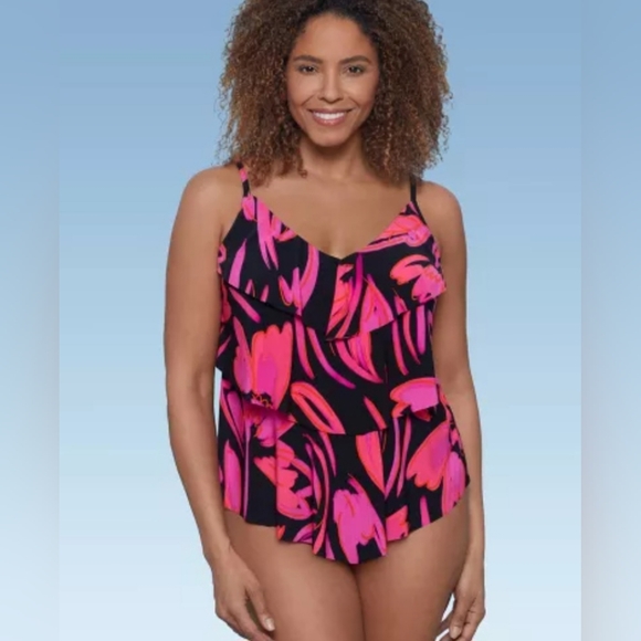 NWT Aqua Green Women's UPF 50 Tiered Tankini Top - Picture 1 of 7